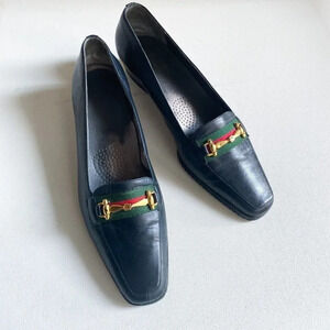 Vintage  Town Shoes Horsebit Detail Black Low Wedge Loafers 38.5